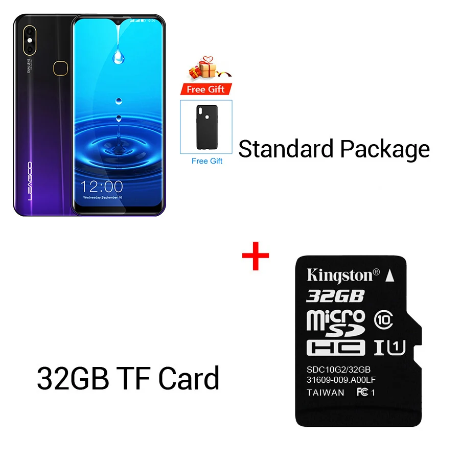 LEAGOO M13, 4 Гб ОЗУ, 32 Гб ПЗУ, мобильный телефон, Android 9,0, 6,1 дюймов, экран в виде капли воды, MTK6761, четыре ядра, отпечаток пальца, распознавание лица, 4G смартфон - Цвет: Add 32GB Card