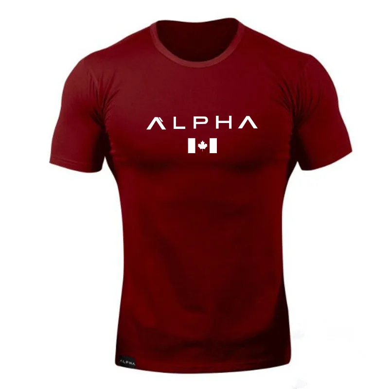 ALPHA maple Leaf модная летняя футболка с коротким рукавом, Мужская брендовая одежда, хлопковая удобная мужская футболка с принтом, мужские футболки для фитнеса - Цвет: Picture color