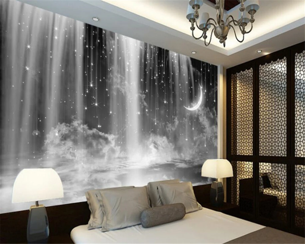 3d обои для гостиной спальни черный и белый водопад Звездный фон обои|3d wallpaper|wallpaper