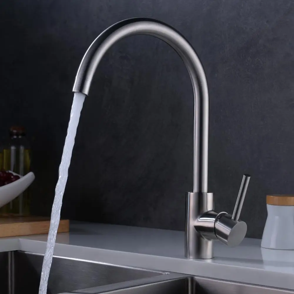 Матовый никелевый смеситель для кухонной раковины из нержавеющей стали