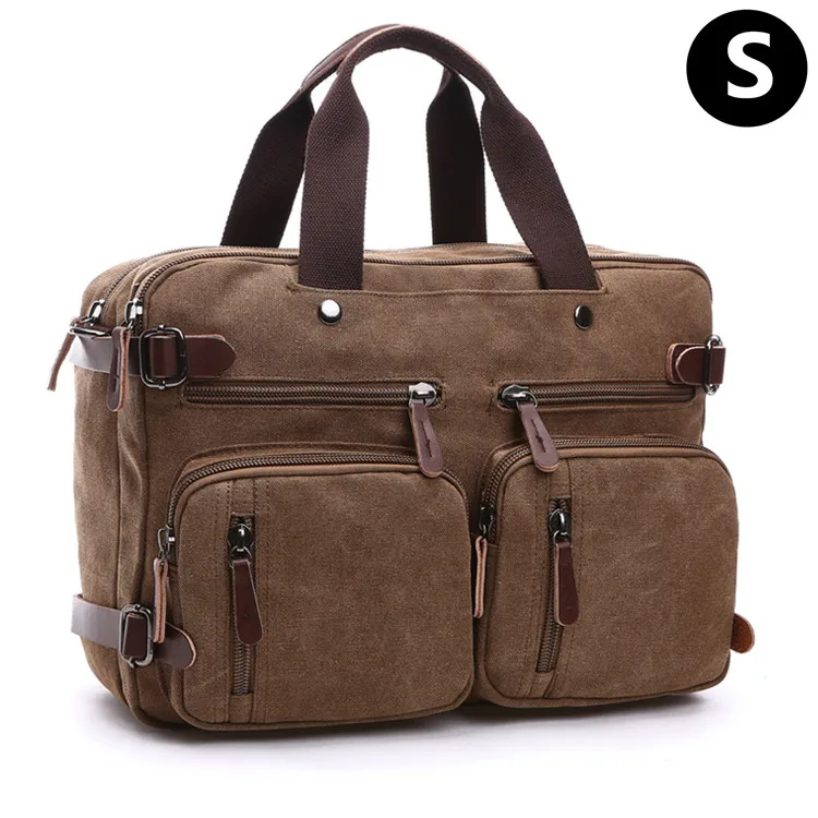 Brown-S Холщовый портфель, мужская сумка, деловая сумка через плечо, Мужская винтажная Повседневная сумка для ноутбука, мужская сумка-мессенджер, сумки через плечо, назад - Цвет: Brown-S