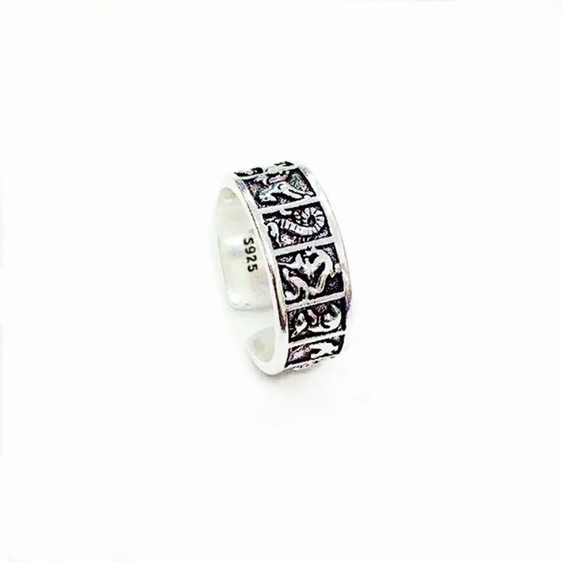 

2020 New Offer Fashion Retro Tibetan Silver Chinese Style Twelve Zodiac Animal Women Female Resizable Opening Rings Jewelry Gift
