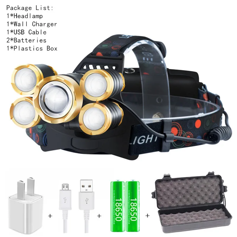 Package I USB датчик движения налобный фонарь высокой мощности светодиодный T6 Рабочая фара 18650 USB перезаряжаемая Водонепроницаемая фара Масштабируемые Фары - Испускаемый цвет: Package I