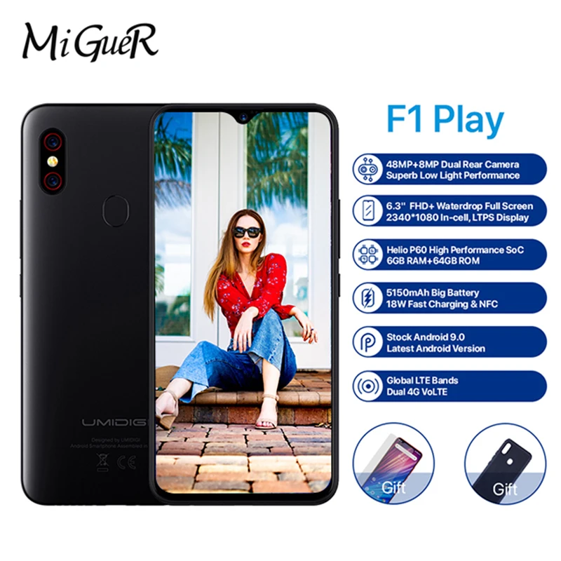 UMIDIGI F1 Play Android 9,0 камера 48 Мп+ 8 Мп+ 16 МП 5150 мАч 6 ГБ ОЗУ 64 Гб ПЗУ 6," FHD+ Helio P60 глобальная версия смартфон двойной 4G