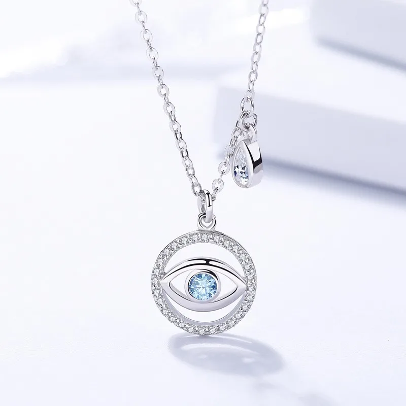 Damira S925 Silver Accessories Simple Fashion Square Blue Eye Round Embedded Zircon Necklace Wholesale Agent |