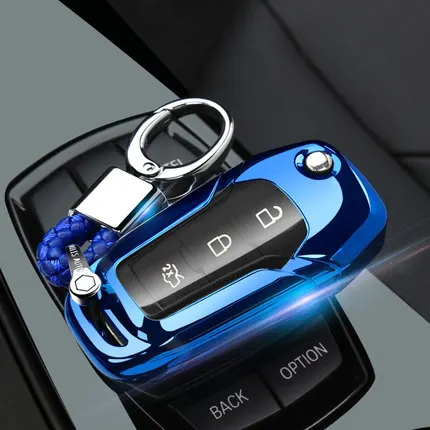 blue with keychain ТПУ чехол для автомобильных ключей для Ford F-150 F-250 F-350 Ranger Explorer KA Fiesta Mondeo крышка дистанционный брелок в виде ракушки держатель - Название цвета: blue with keychain
