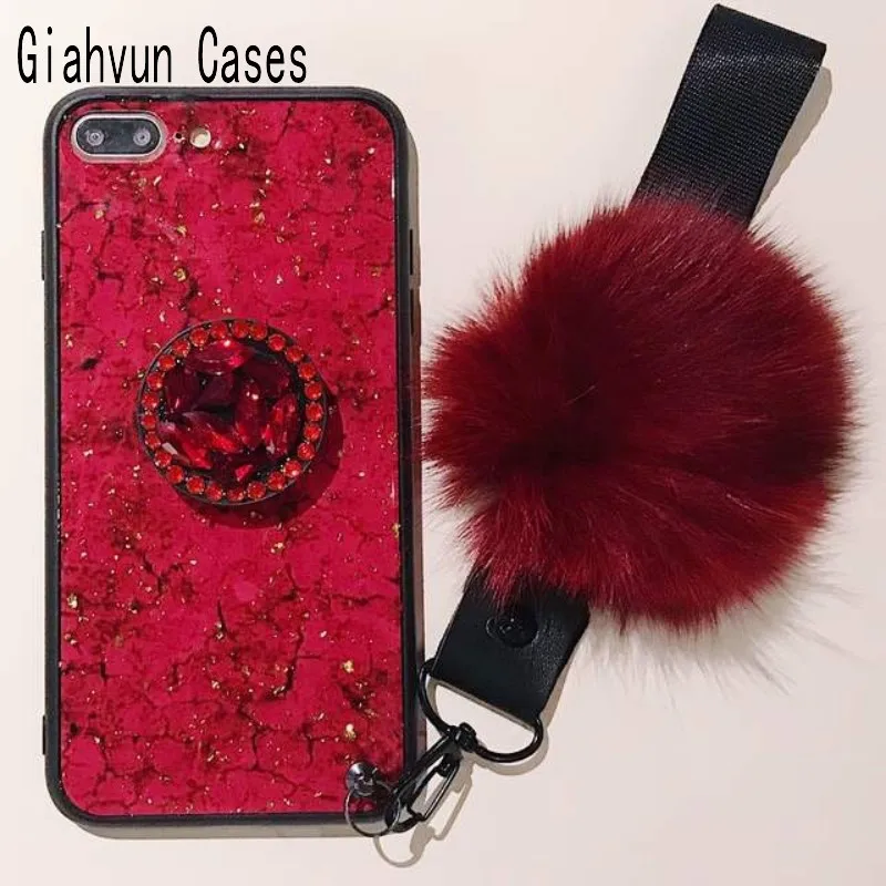 Роскошный чехол для телефона с мраморным блеском и меховым помпоном Xiaomi 8 8SE 8lite 9