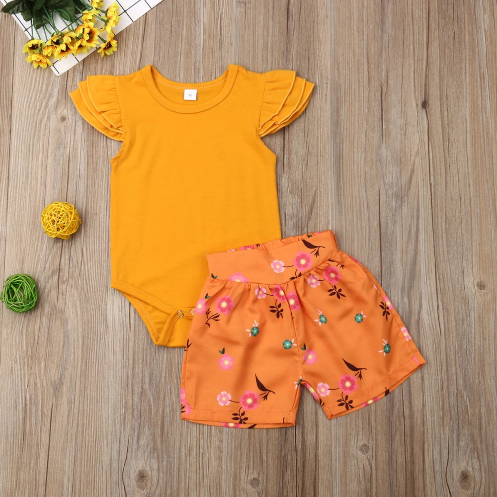 Новые летние милые комплекты одежды принцессы из 2 предметов для новорожденных
