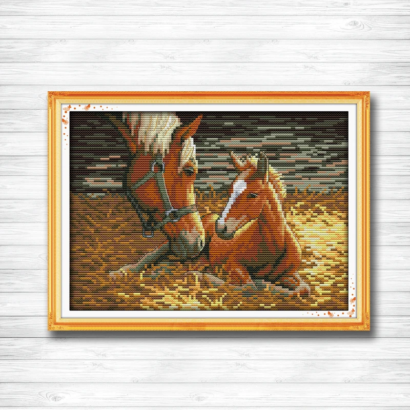 Deep love of mother and son animal horse 11CT напечатанный на холсте DMC 14CT DIY Набор для вышивки