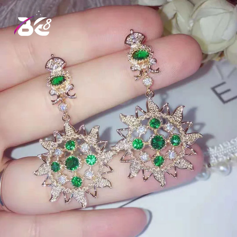 

Be 8 2018 New European AAA Cubic Zirconia Sunflower Shaped Long Drop Earrings Women's Accessaries Boucle D'oreille E798