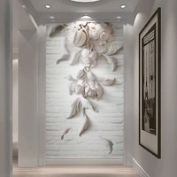 custom photo wall paper european style 3d embossed white flower art mural wall painting for living room entrance wall home decor