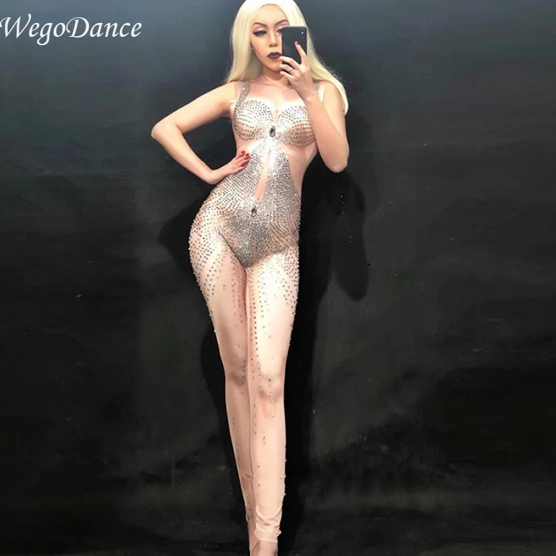 

new Sparkly Crystals Jumpsuit Big Diamonds Sexy Bodysuit Performance Wear Women's Birthday Celebrate luxurious Shining Costume