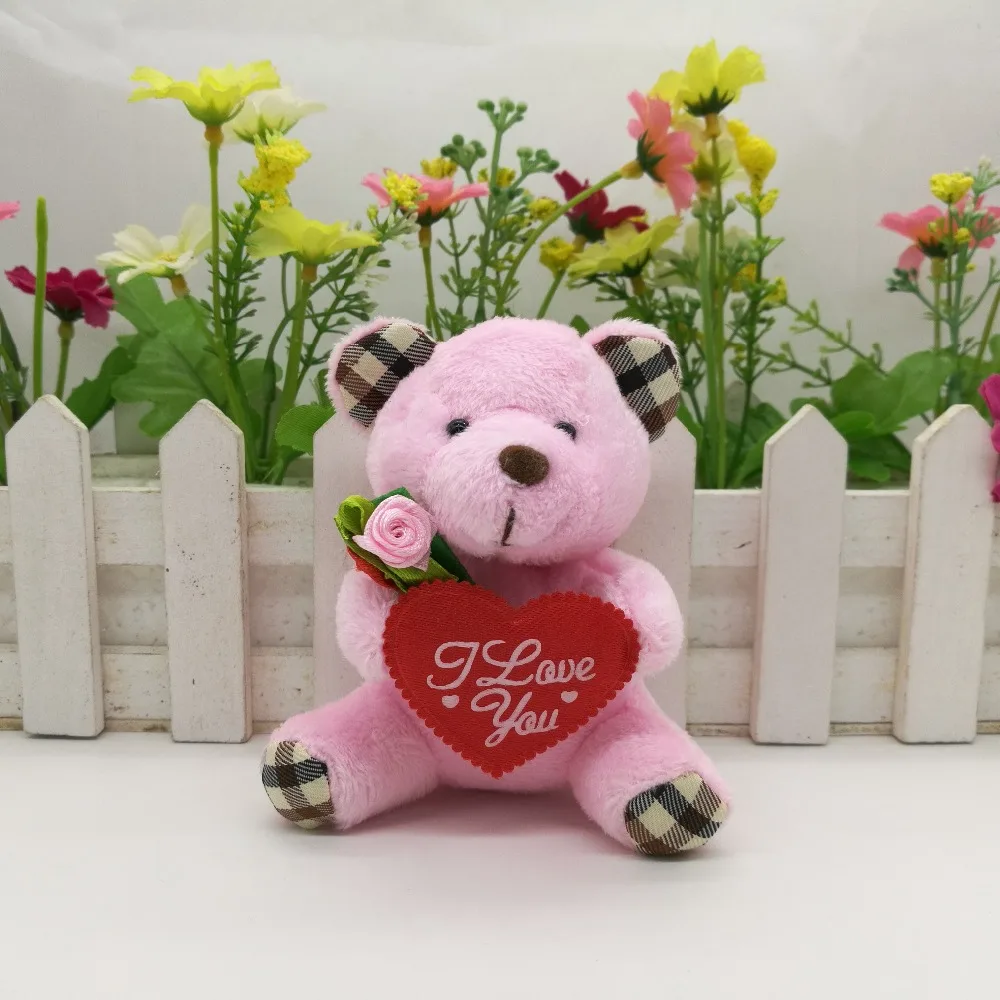 Оптовая продажа плюшевый медведь 9 см с надписью I love you heart and flower для свадьбы 24