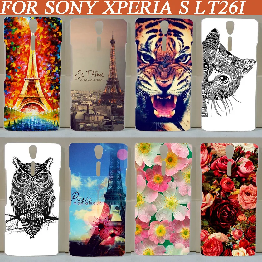 Чехол для Sony Xperia S LT26i жесткая пластиковая кожа с цветным тигром львом розой