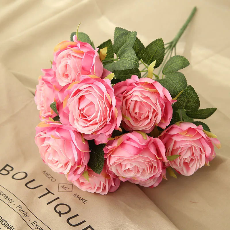 

Букет розовых шелковых роз, 10 голов, искусственные цветы розы
