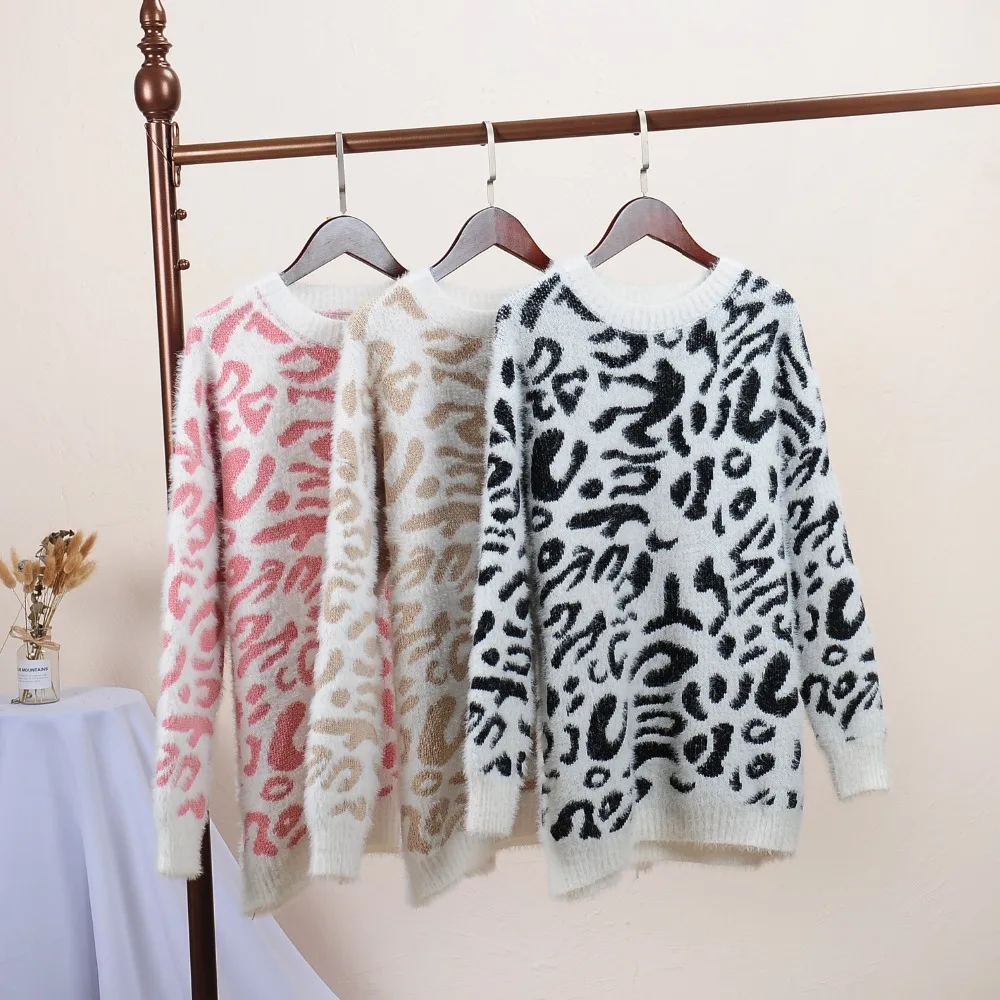 Winter Sexy leopard knitted o neck pullover sweaters female Autumn long sleeve women jumper Casual loose sweater streetwear | Женская