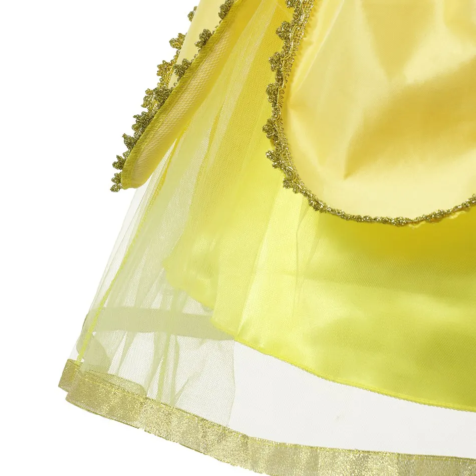 Belle Princess Dress Girl Cosplay Beauty and the Beast Costume Kids Floral Yellow Party Birthday Halloween Children's Clothing