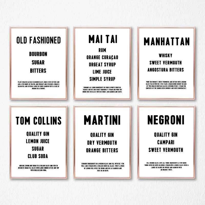 Старомодный коктейльный холст Художественная печать плакаты коктейли виски