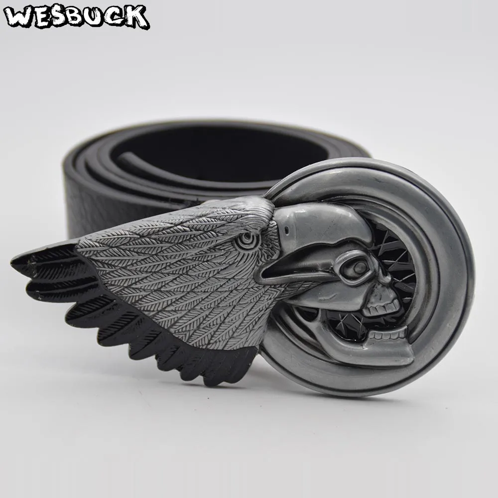 

5 шт. MOQ WesBuck Новый стиль Высокое качество Винтажный серебряный 3D орел череп мотоцикл мужской женский ремень пряжка с ПУ ремнем