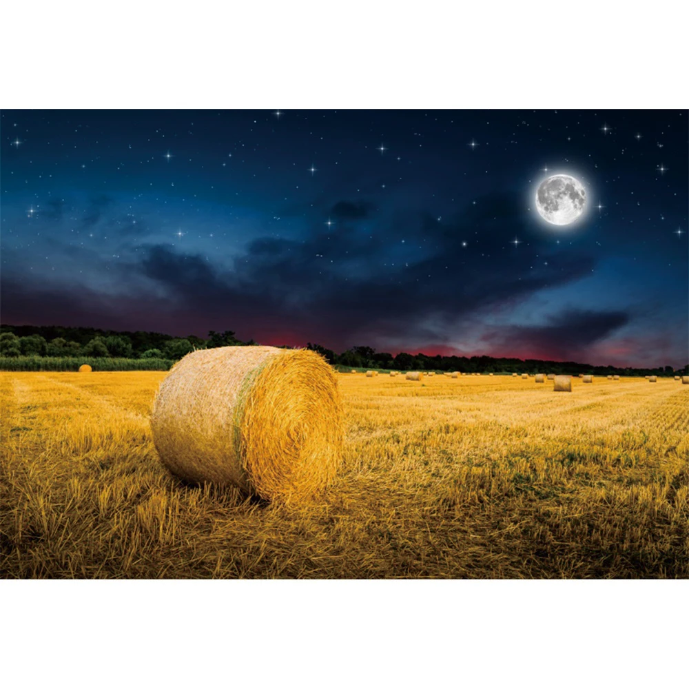 Yeele Сельский пейзаж ночное небо сено тюк страна фотографии фоны для фотографий