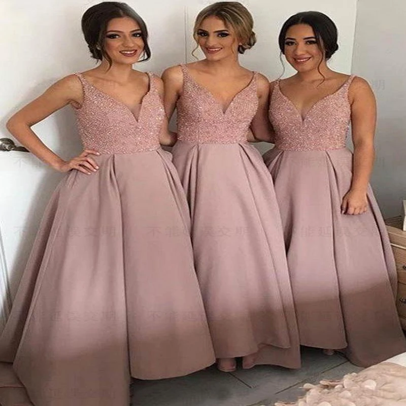 Блестящее бальное платье с бусинами и V образным вырезом для выпускного вечера 2017