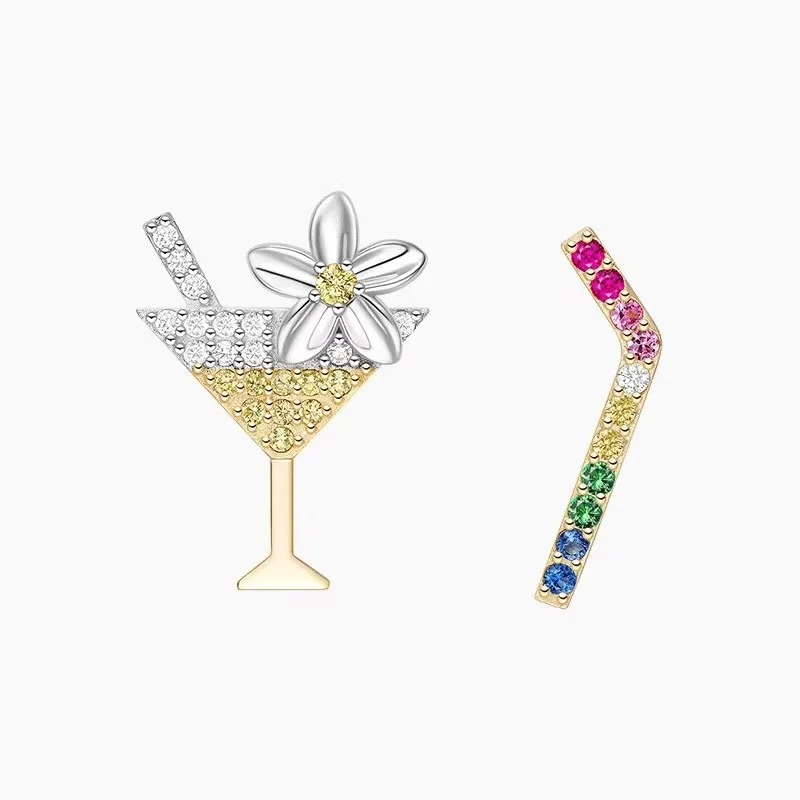 XF Горячие псевдо золотые циркониевые мартини серьги гвоздики соломенная чашка