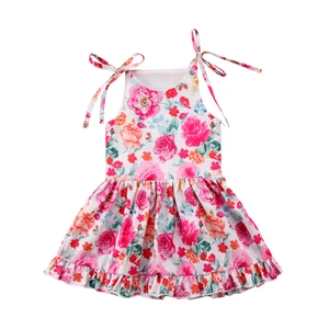 Детское платье принцессы без рукавов с цветочным рисунком для маленьких девочек сарафан на бретелях летняя одежда размер От 1 до 5 лет