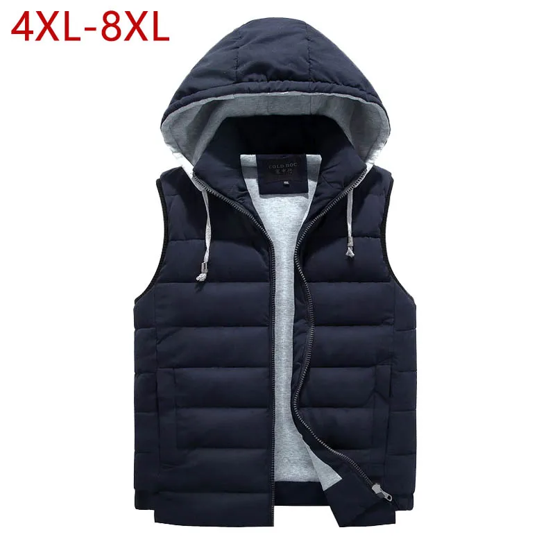 4XL-8XL плюс размер жилет мужской зимний теплый Модный повседневный рабочий жилет с капюшоном на молнии однотонный жилет без рукавов 3ZWJ14