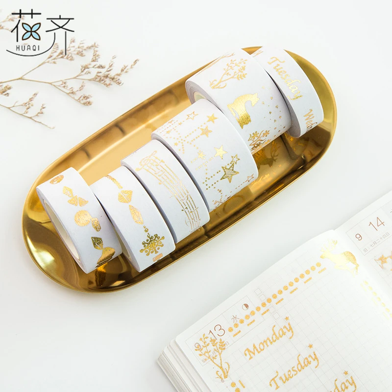 Huaqi 1 шт. Творческий Золото Фольга Васи набор планировщик время Kawaii васи ленты Лот