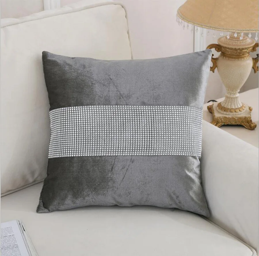 Блестящие Серебряные бархатные алмазные подушки оптом Подушка цвета слоновой