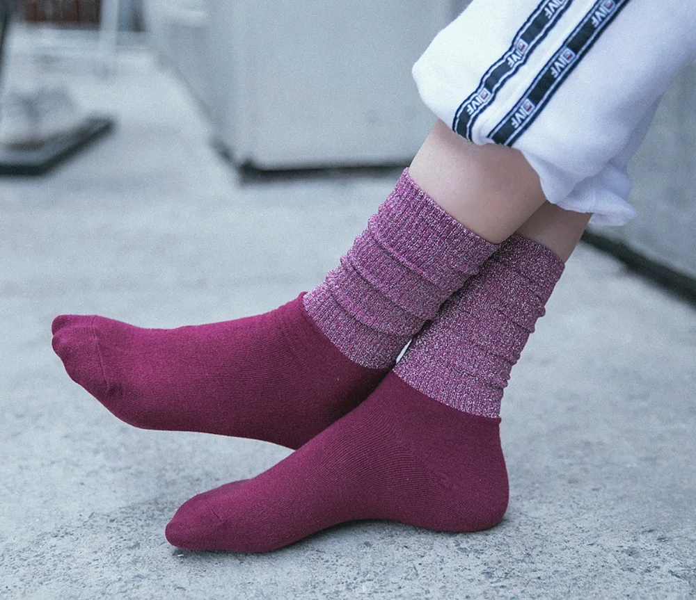 

Cotton Fashion Ladies Jacquard Patchwork Spring Autumn Crew High Heap Socks Color Women Street Casual Japanese