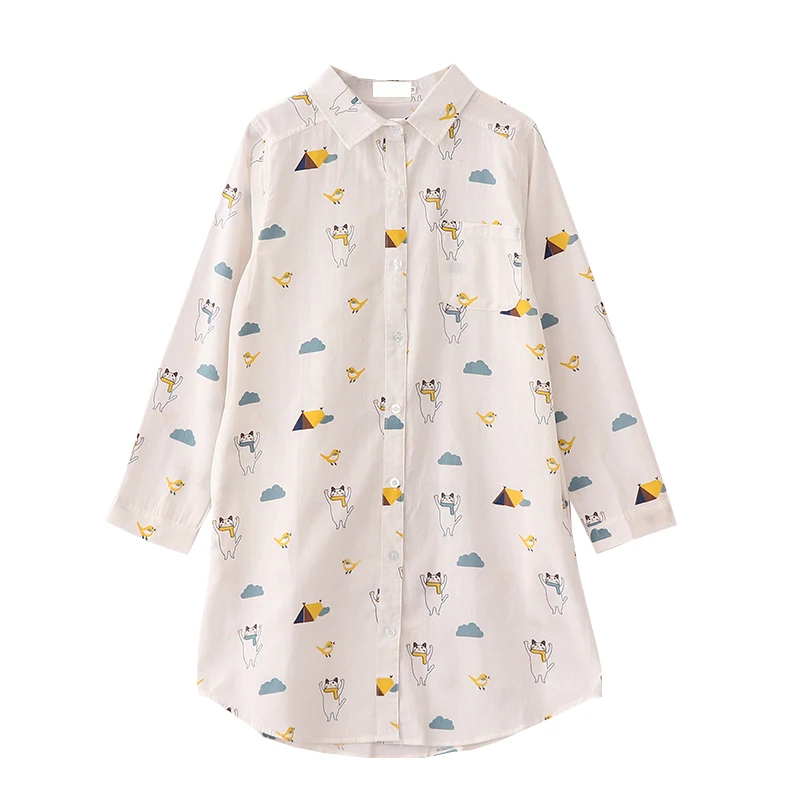 Autumn Forest Department Long Sleeve Women Shirts Lapel Loose Cartoon Female Print Cotton Blouse Camisas De Mujer |