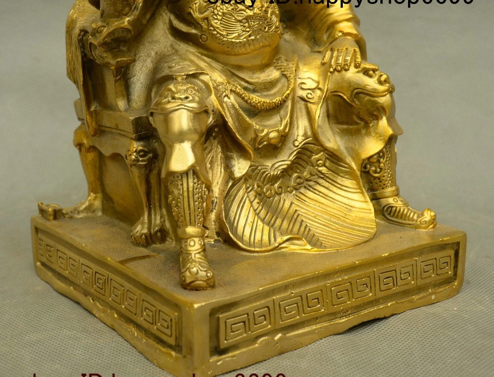 9 &quotКитайская династия Медь Чистая латунь платье с драконами Гуань Гонг Ю статуя