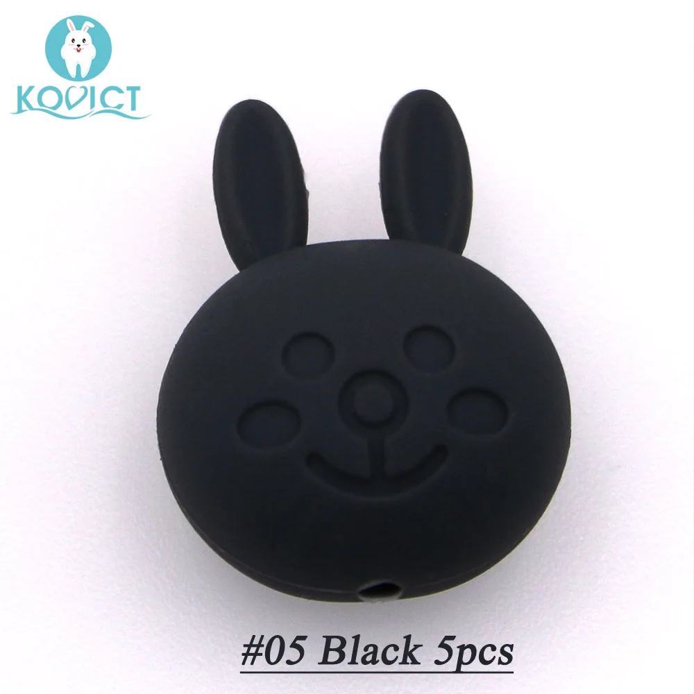 NO.05 Black Kovict, 5 шт./12 шт., силиконовые бусины в виде кролика, грызунов, 23 мм, без бисфенола, пищевого качества, для прорезывания зубов, сделай сам, пустышка, цепочка, пентаграмма, бусина - Цвет: NO.05 Black