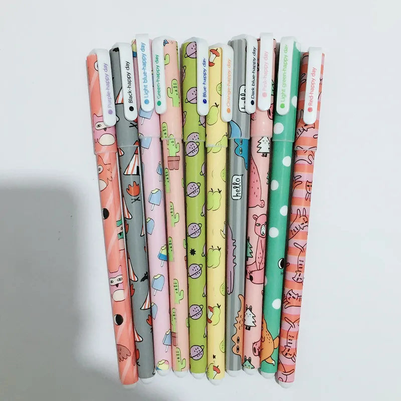 9 10 шт./лот, цветные гелевые ручки, кавайные ручки, Boligrafos Kawaii Canetas Escolar, милая Корейская Милая канцелярия, гелевая ручка с кошкой - Цвет: 9
