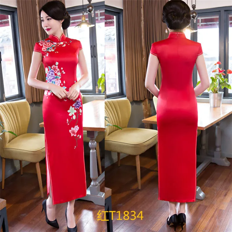Традиционное современное китайское платье Ципао cheongsam свадебное платье для женщин летнее женское длинное красное зеленое черное размера плюс шелк