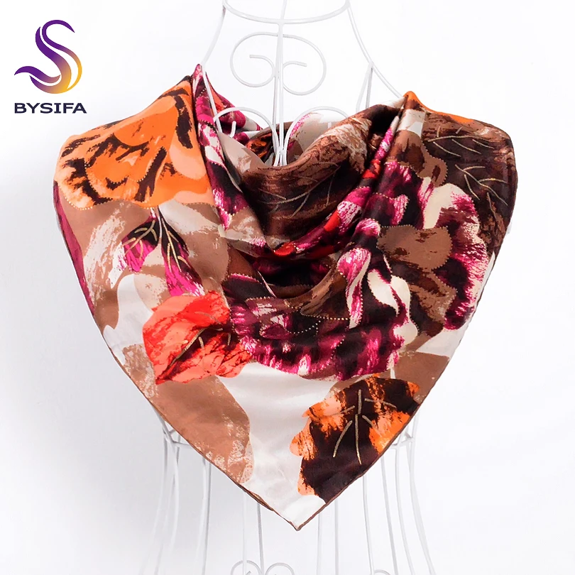 

[BYSIFA] New Peony Grey Silk Scarf Autumn Winter Women Square Scarves 90X90cm Mujeres Bufanda Pure Silk Ladies Crepe Satin Scarf