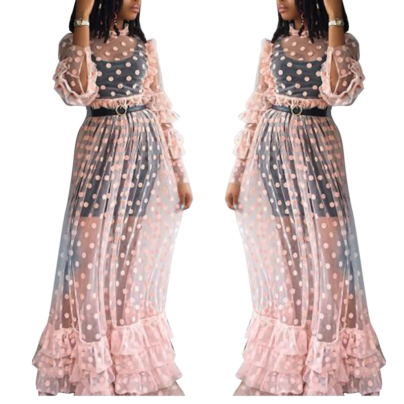 Плюс Размер Vestido Longo Robe Femme Ete 2019 Клубная одежда сексуальная перспектива горошек