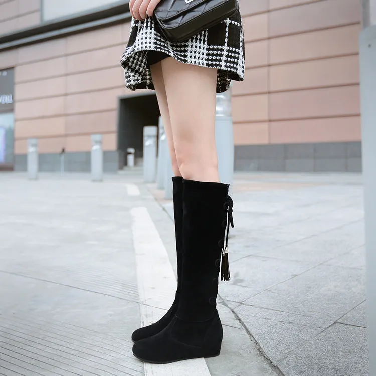 Женские сапоги до колена с круглым носком на платформе размеры 34 43|knight boots|knee