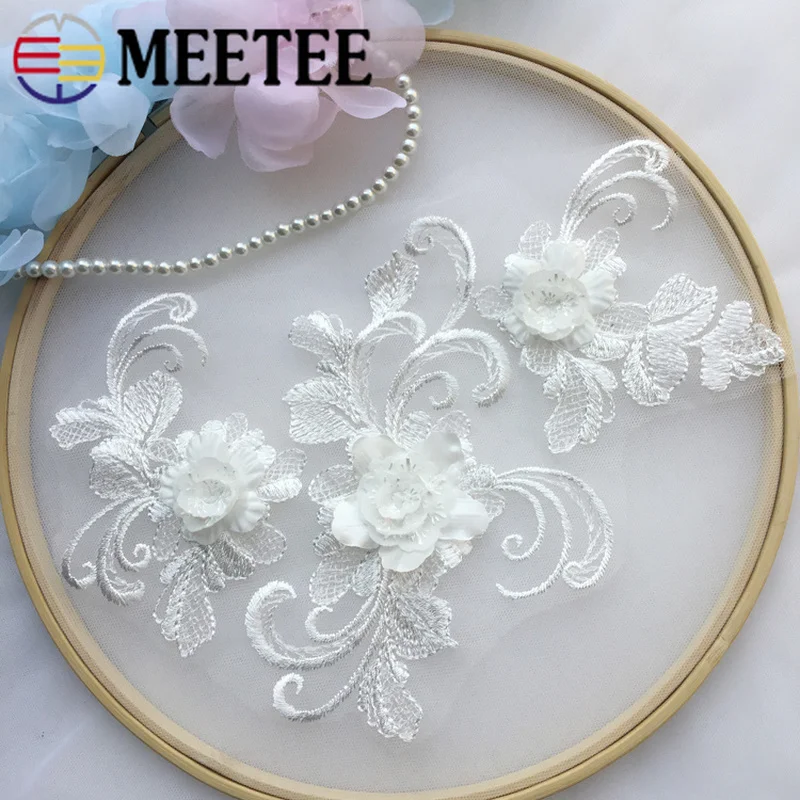 3Pcs 3D Flower Lace Applique For Wedding Dresse Floral Embroidered Patches Mesh Trims DIY Bridal Hair Trimmings Sewing | Дом и сад