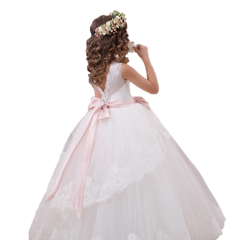 

Elegant Lace Flower Girl Dresses Little Bride Vestido Nina Wedding Party Formal Kids Ball Gowns White First Holy Communion Dress