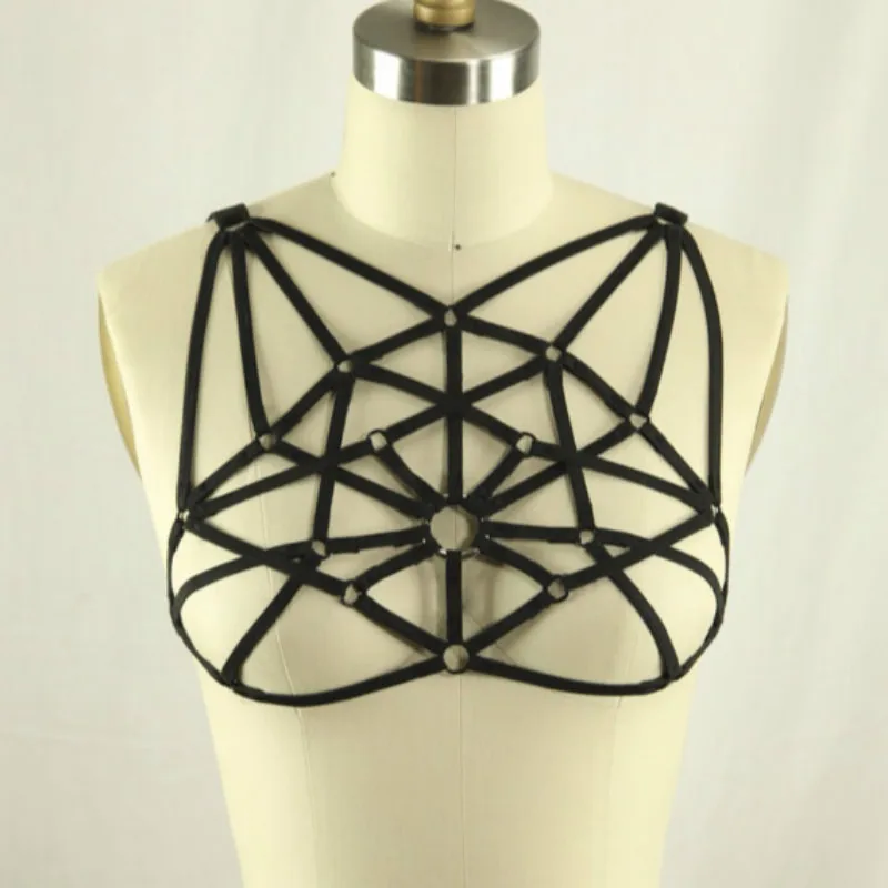 

2017 new pastel goth mesh chest strap bust bondage O ring bondage sexy lingerie top cage bra garterbelt retail