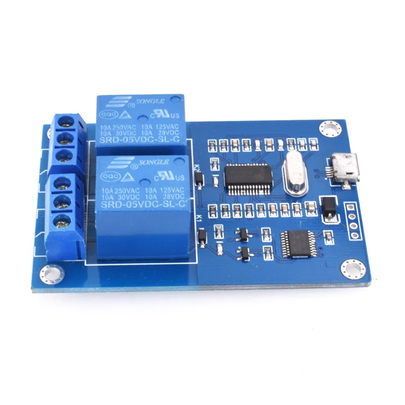 DC 5 V 2-канальный микро usb-реле контрольная панель модуля с индикатором 2 способа реле выход USB интерфейс