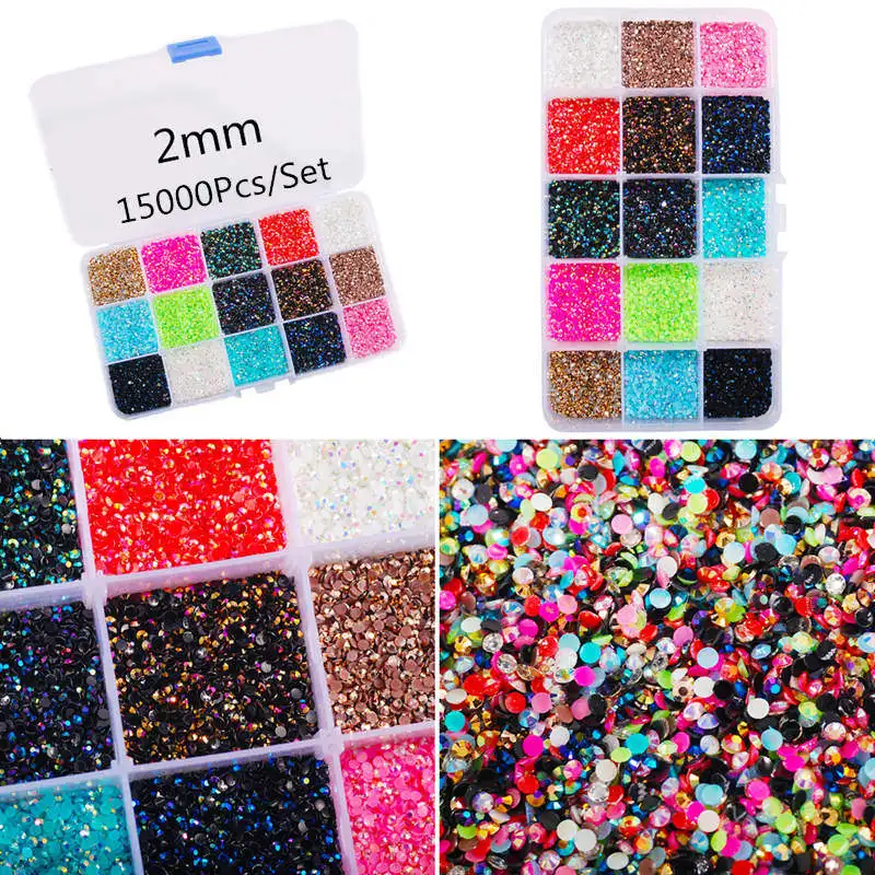 2mm - 15000Pcs-Set 1 комплект в партии, 2/3/4/5/6 мм полимерные Стразы смешанные цвета, плоский обратно с украшением в виде кристаллов со стразами 3D обаяние драгоценные камни DIY Маникюр нейл-арта украшения - Цвет: 2mm - 15000Pcs-Set