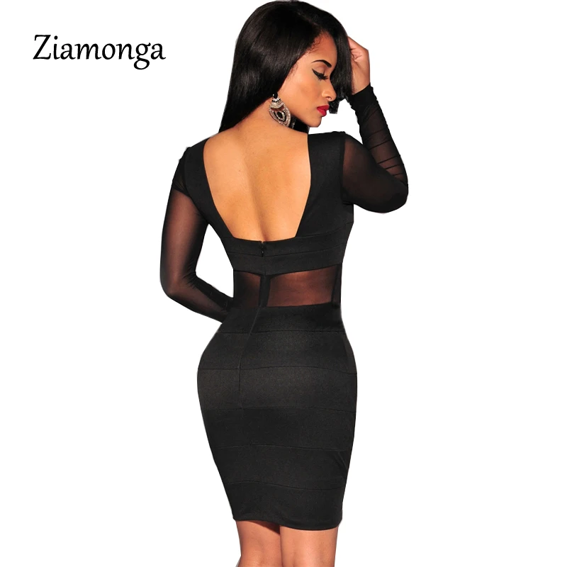 Бандажное платье женское с длинным рукавом белого и черного цветов XS XXL|dresses