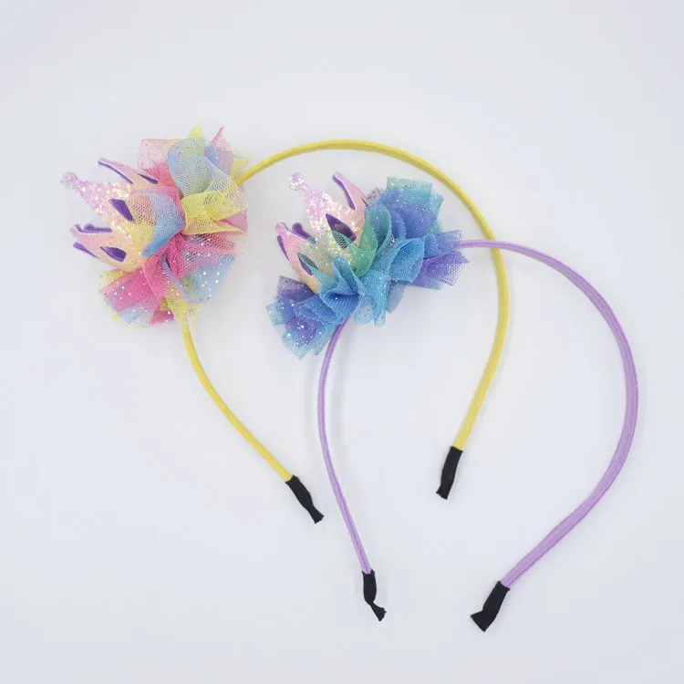 

10pcs ins Boutique Glitter 3D Tiaras Hair Sticks Solid Gradient Gauze Floral Crown Hairbands Fashion Princess Hair Accessories