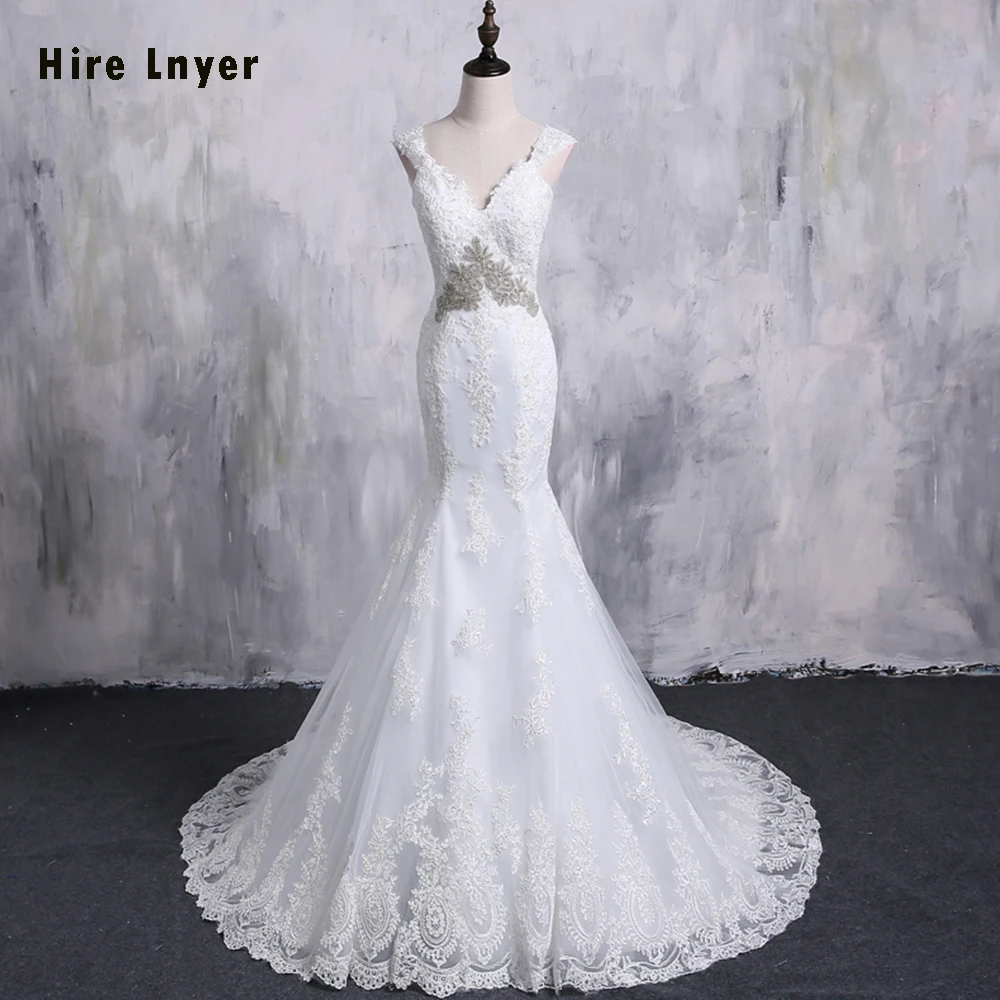 Hire Lnyer Новое поступление Vestido De Noiva аппликация с бисером на талии съемный шлейф