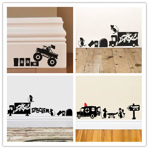 Мышь вождение автомобиля 3d мышь отверстие настенные наклейки для детской