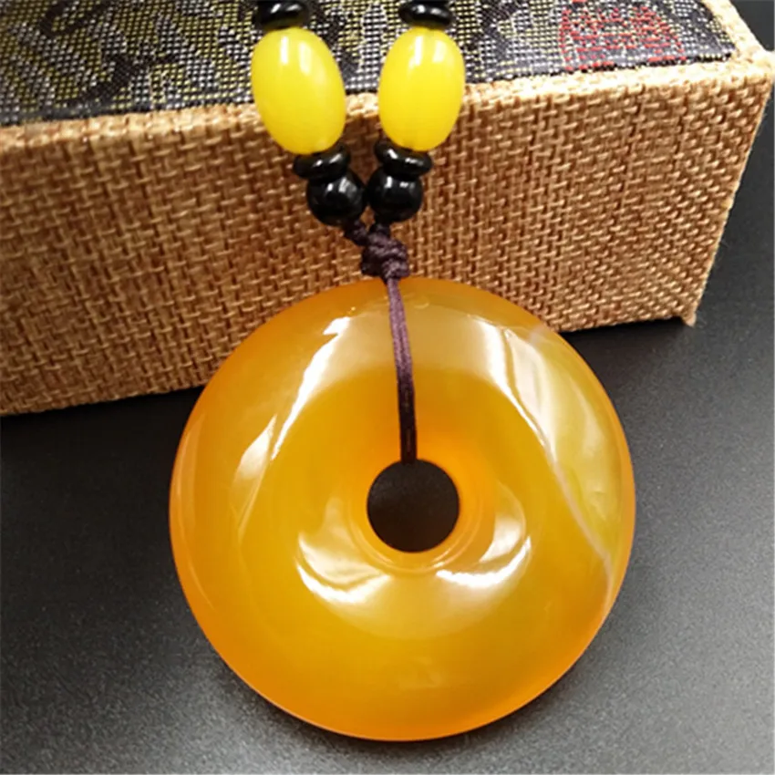 Natural Yellowstone large safety button sweater chain pendant with string men and women jewelry gifts/1 | Украшения и аксессуары
