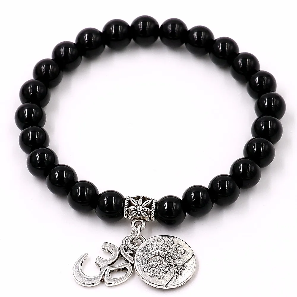 Женский браслет из бисера и оникса с подвеской в виде дерева жизни|bracelet tree|bracelet
